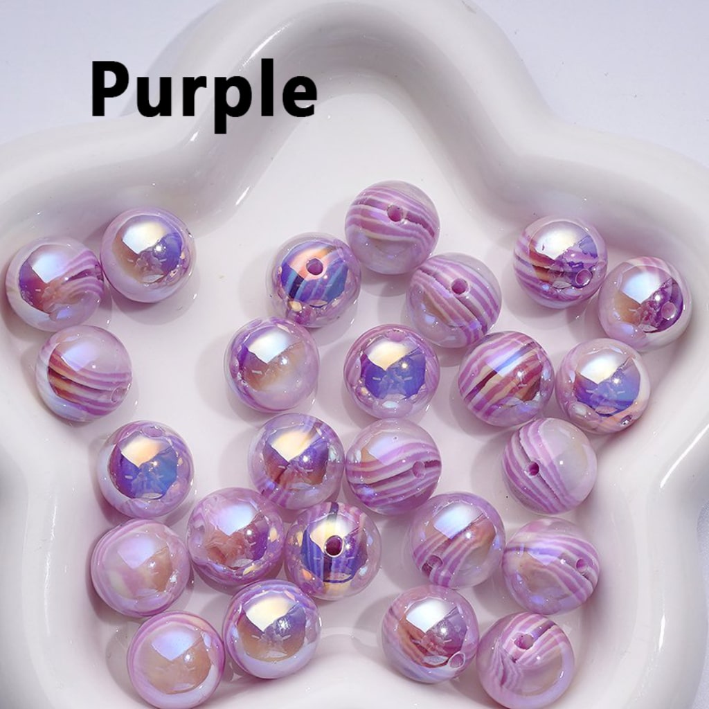 Round Acrylic Beads with UV Gloss and Colorful Art Stripes 16MM