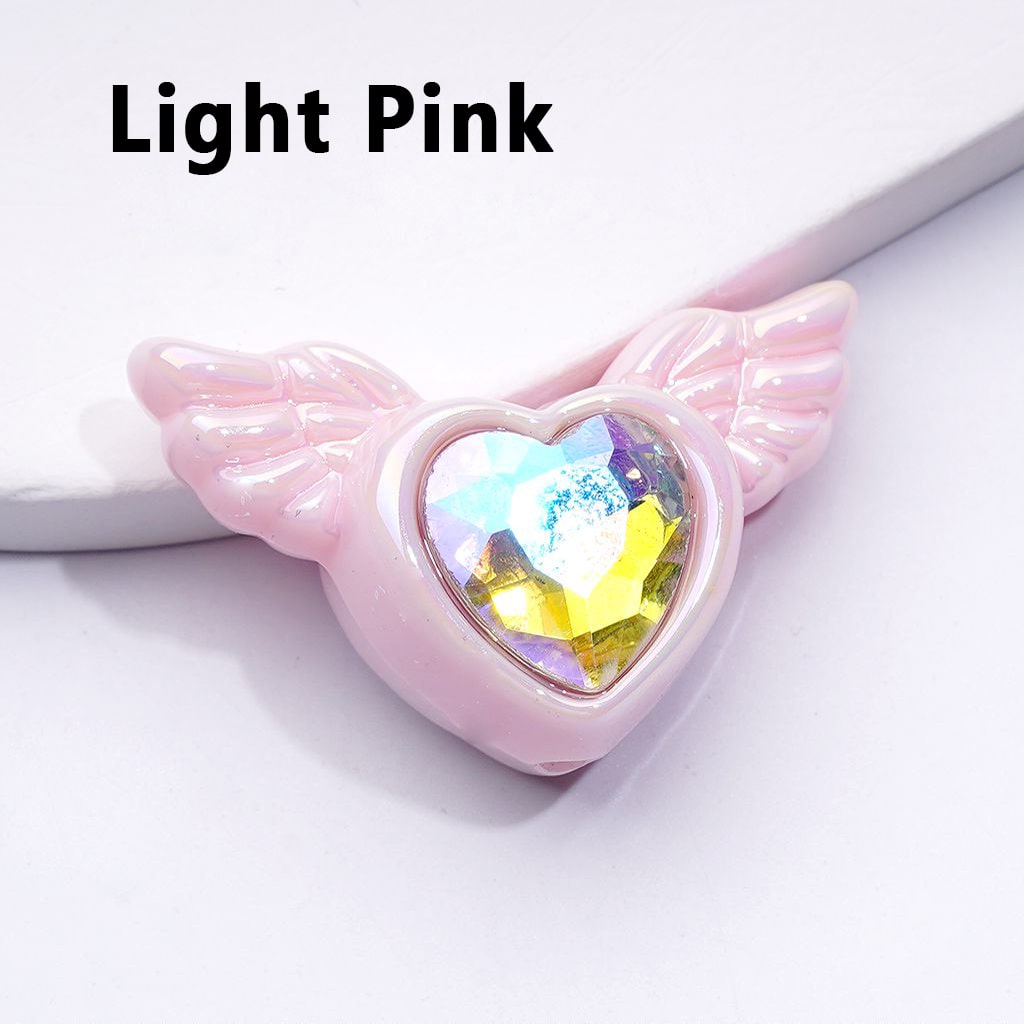Radiant UV-Coated Acrylic Heart Beads with Elegant Angel Wings & Sparkling K9 Rhinestones, Approx. 40×26MM