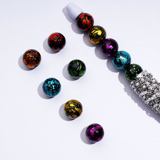 Round Colorful Graffiti Spots Black Acrylic Beads, Random Mix, 12MM