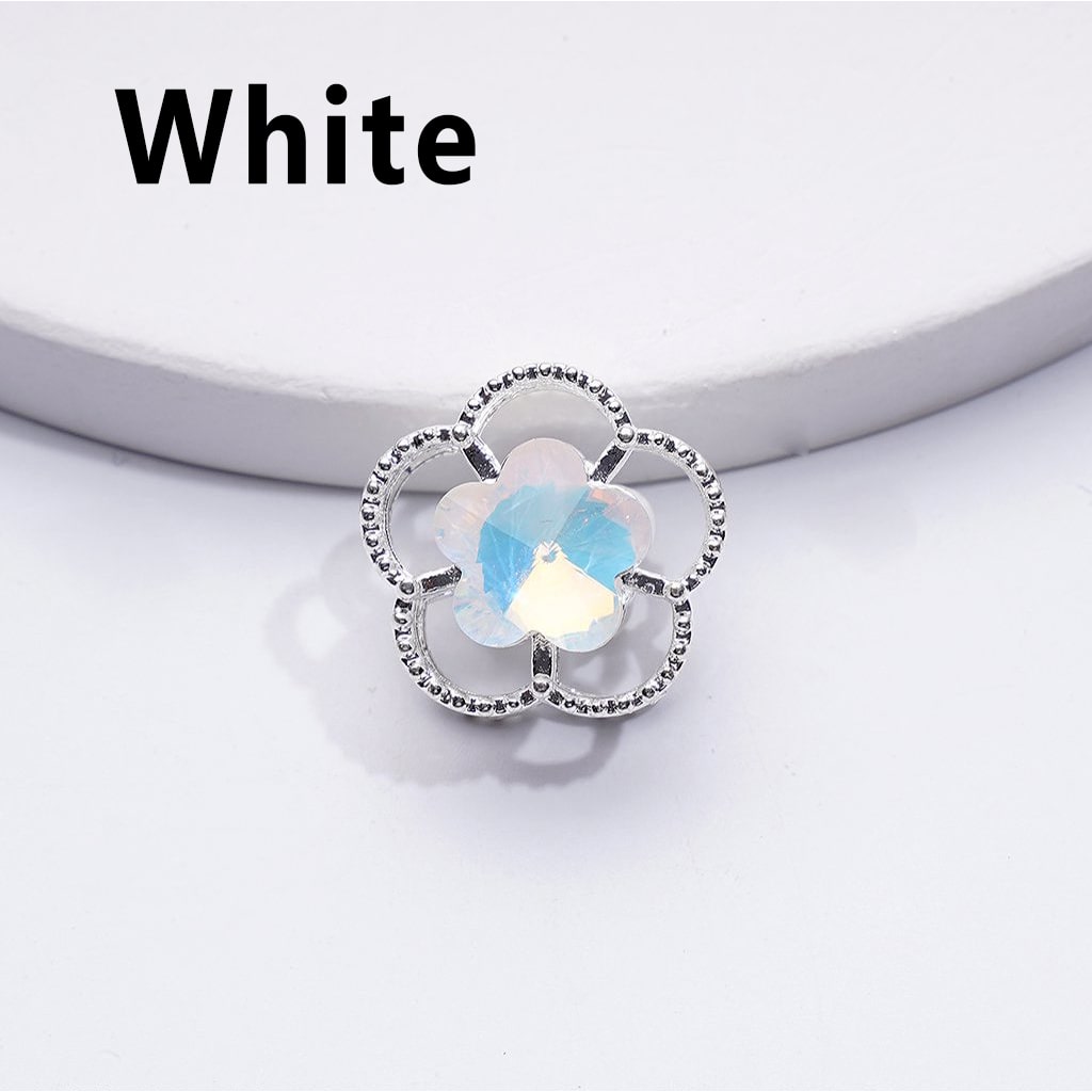 Elegant Silver Alloy Floral Beads with Five Petals & Vibrant Multi-Color Rhinestones, Approx. 17MM