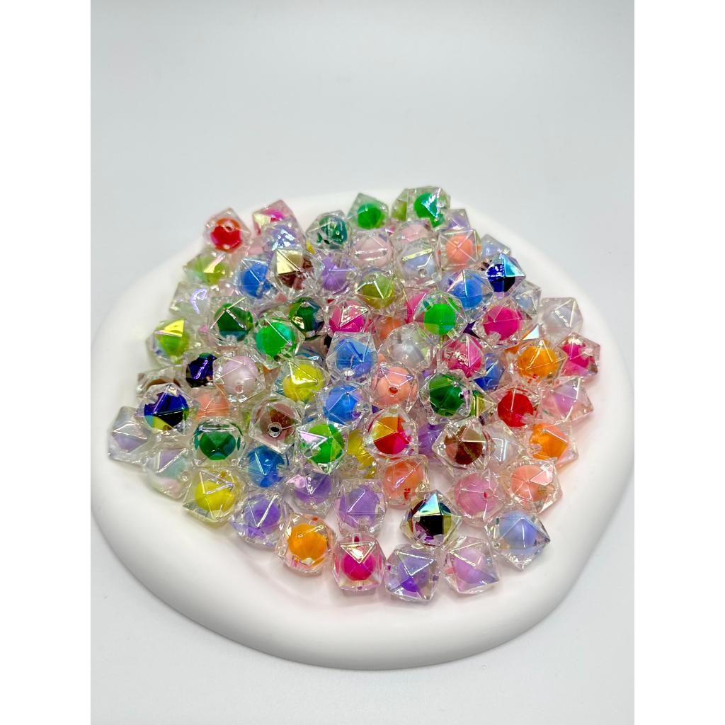 UV Finish Clear Hexagon Shape Double Layer Acrylic Beads, 16mm,TT