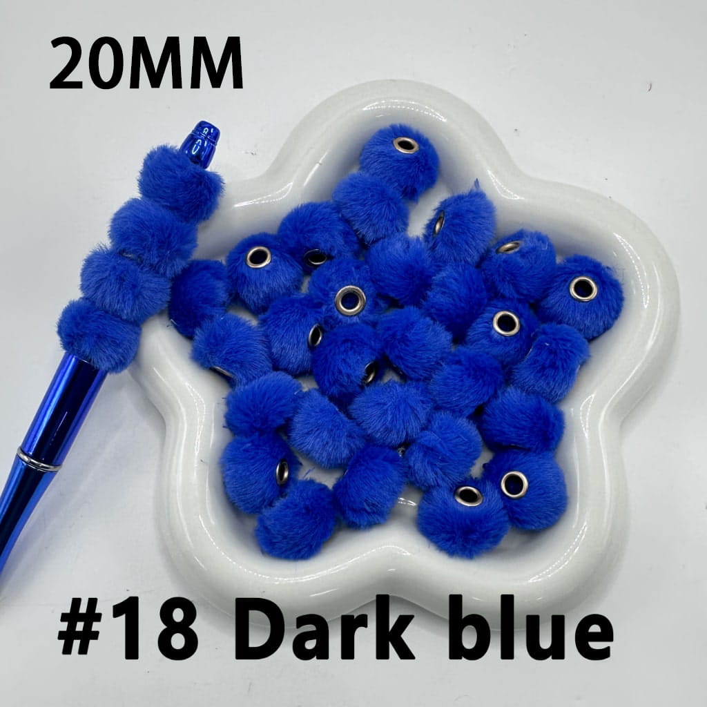 Cute Solid Colored Pom Pom Fluffy Hard Beads, 20MM