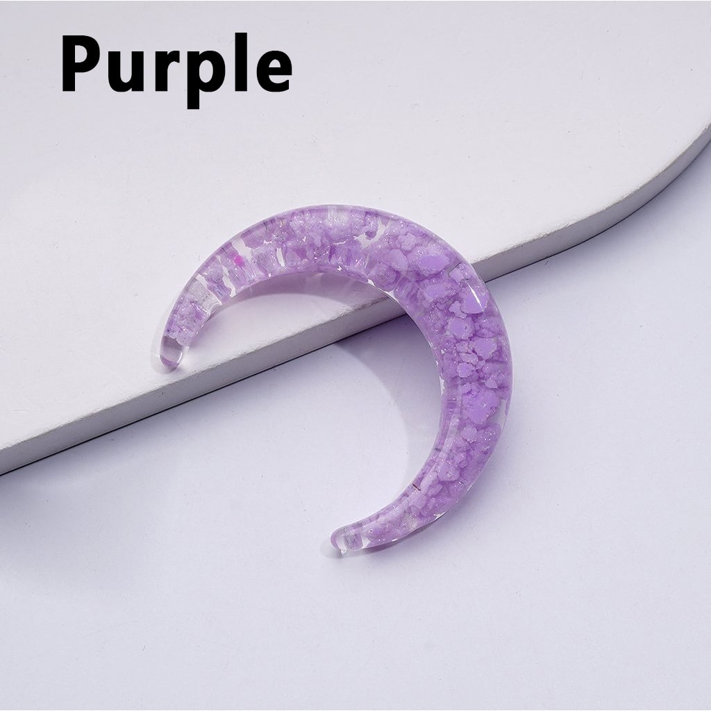 Luminous Cute Glitter Multi-Color Clouds Inside Clear Crescent Moon Acrylic Beads, Around 46MM