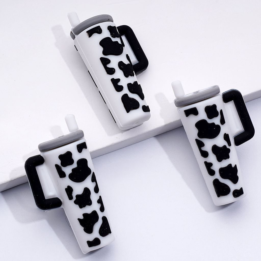 Multi-Color Cow Prints Cute Stanley Cup Bottle with Straw Silicone Focal Beads