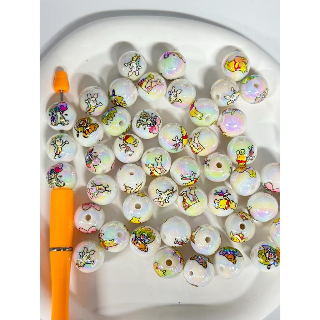 UV Coated Round White Acrylic Honey Bear Random Mix 16MM Beads