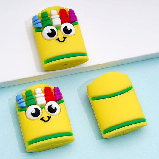 Yellow Pen Pencil Bag Box Teacher School 3D Cute Silicone Focal Beads
