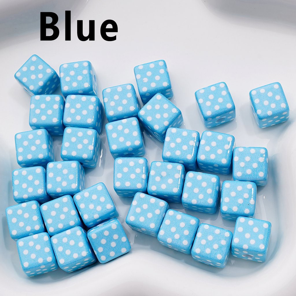 Mini Square Cube Acrylic Beads Featuring Cute White Dot Patterns, 10MM