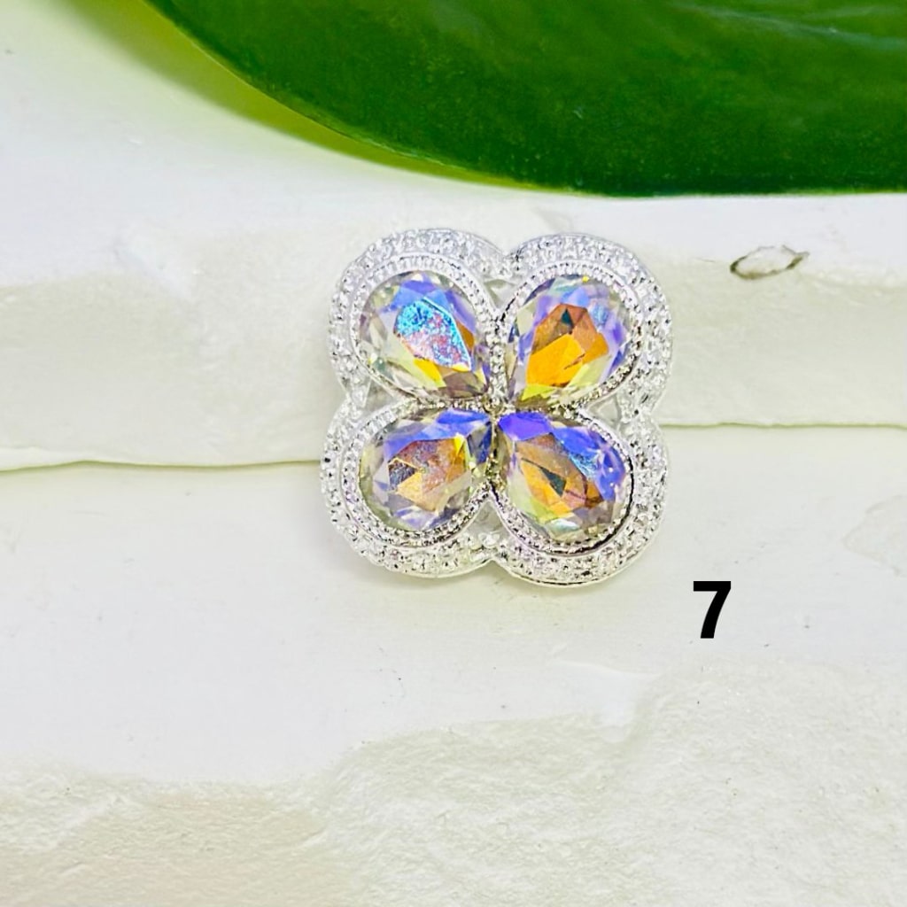 Fancy Exquisite Hollow Silver Alloy Four-Leaf Clover Beads with Colorful Shiny Rhinestones, Around 19*19mm