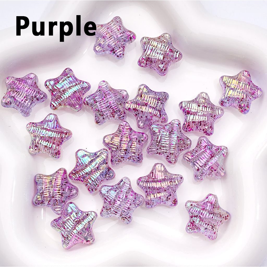 Glossy UV-Coated Multi-Color Acrylic Beads – Concave Striped Five-Pointed Star, 19MM