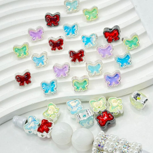 Shiny Bowknot Rhinestone with Exquisite Silver & Gun Black Alloy Bowknot Beads, Around 12*10MM