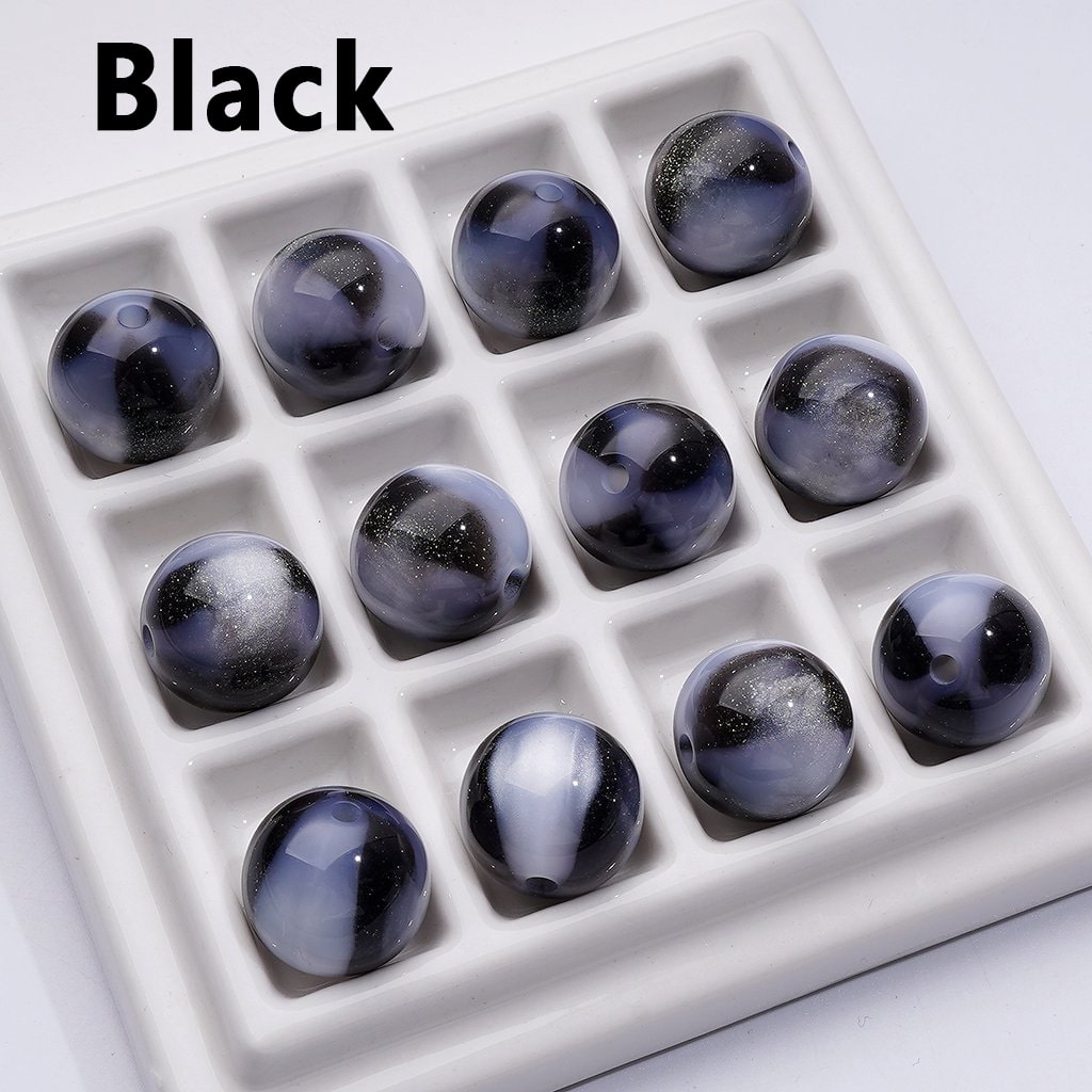Trihedral Glitter Cat Eye Acrylic Beads – Color-Changing Round Design, 16MM