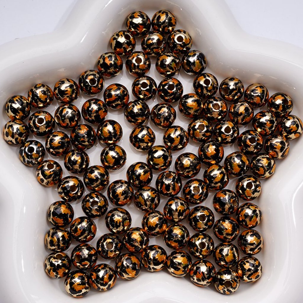 Jaguar Prints Shiny Glossy Silver KC Gold Gold Round Acrylic Waist Beads for Jewelry Making,10MM