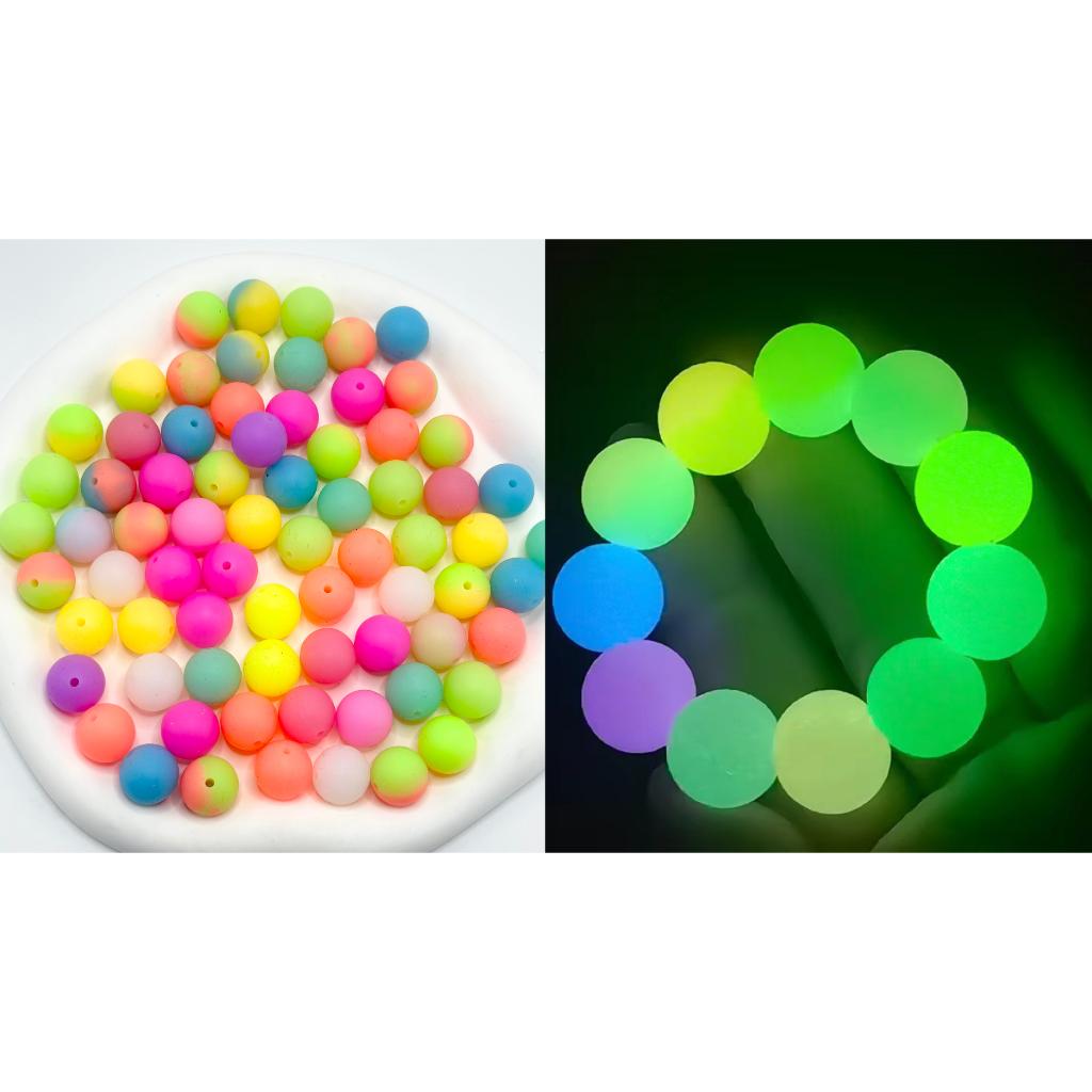 Luminous Round Night Glowing Beads, Glow in the Dark Beads, Silicone Beads, Size 15mm