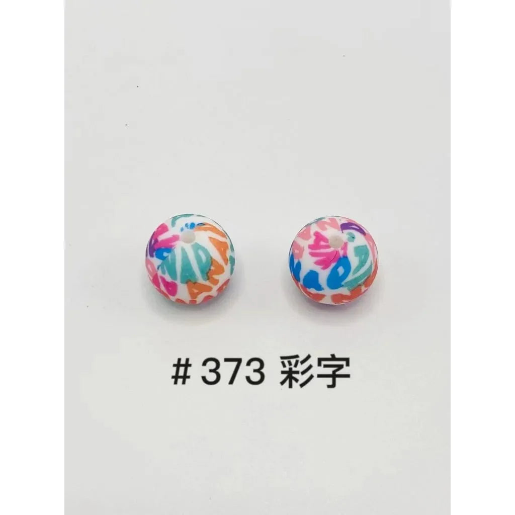 Round Printed Silicone Beads 15 mm
