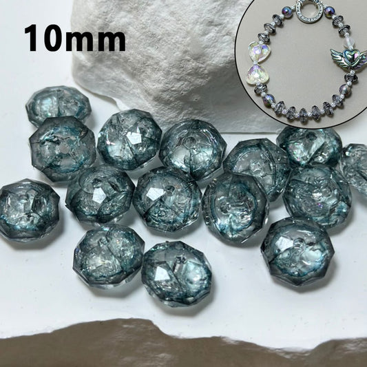 Cute Clear Diamond Blue Polyhedral Broken Inside Flat Acrylic Beads, 10MM