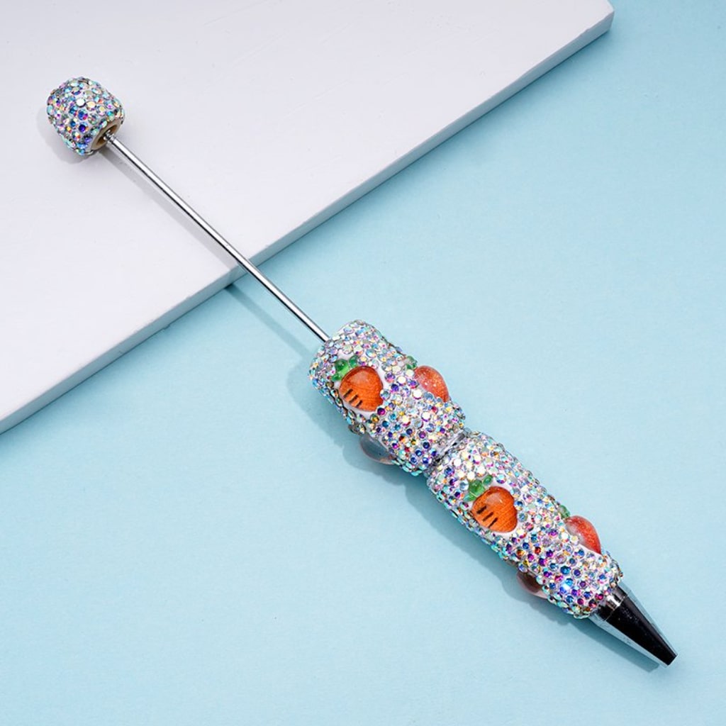 Beadable Clay Pens with Cute Vivid Fruits Mini AB Rhinestones Covered the Entire Pen