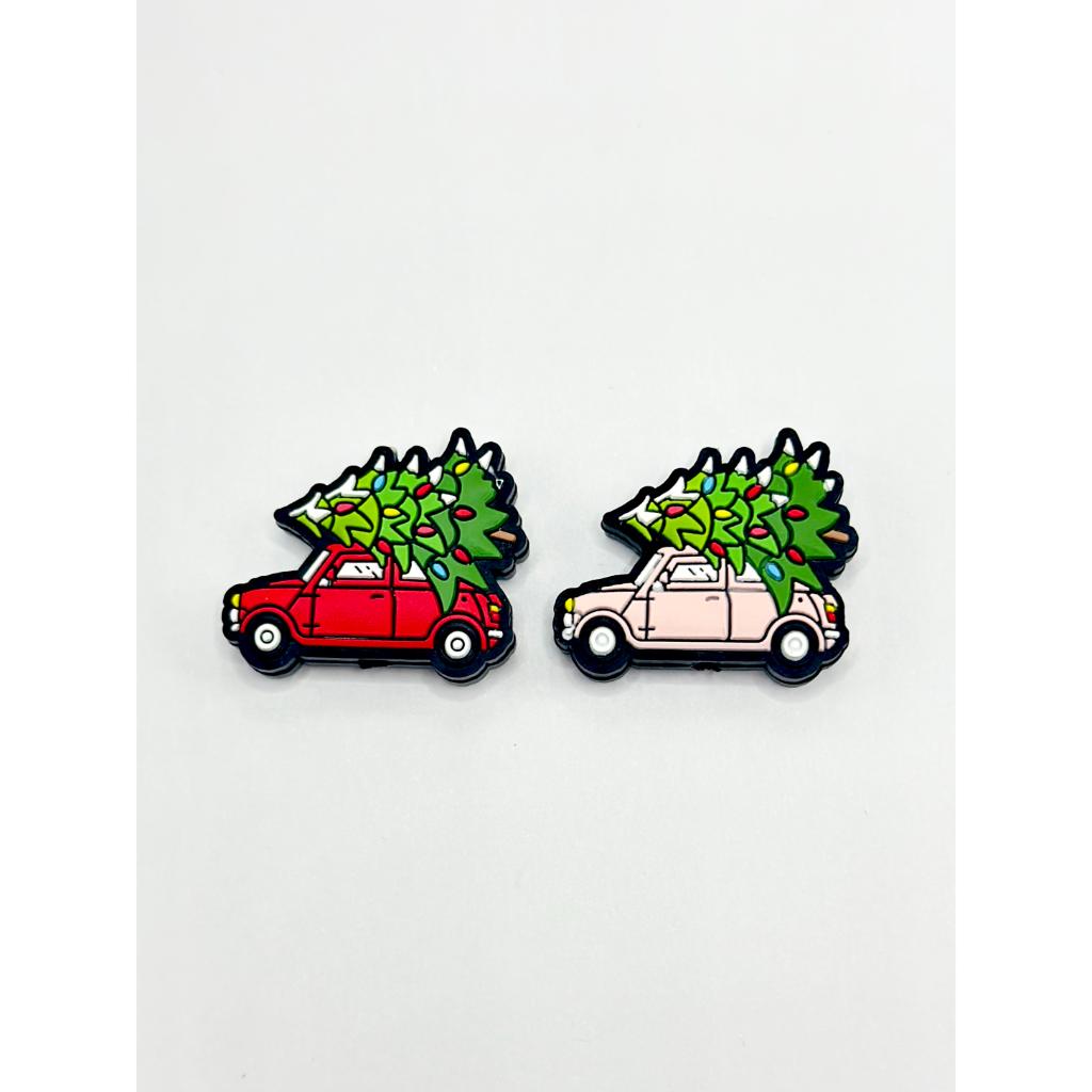 Pink & Red Car Christmas Tree Silicone Focal Beads