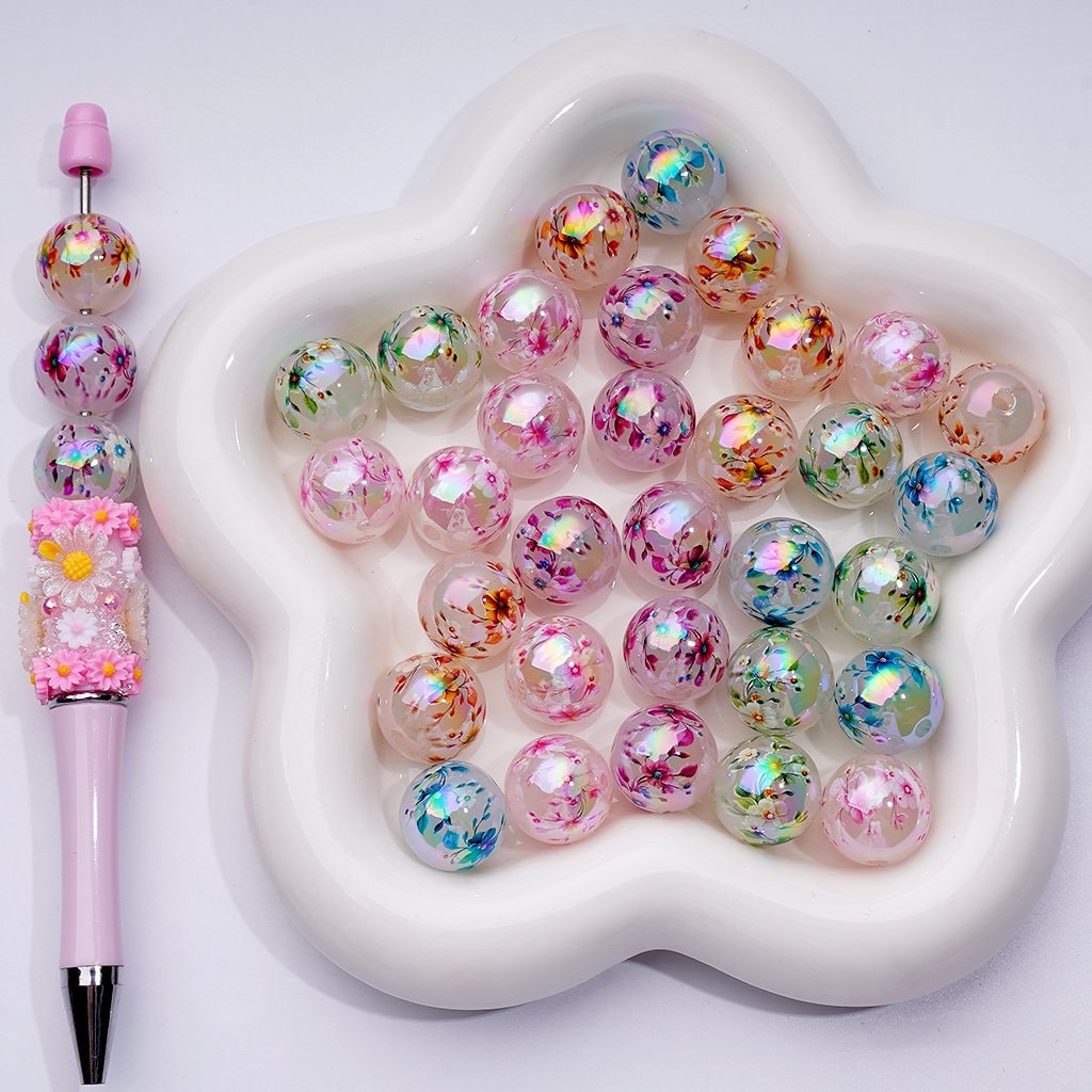 Charming Jelly-Colored Plum Blossom Beads – 16MM Acrylic with UV Shine