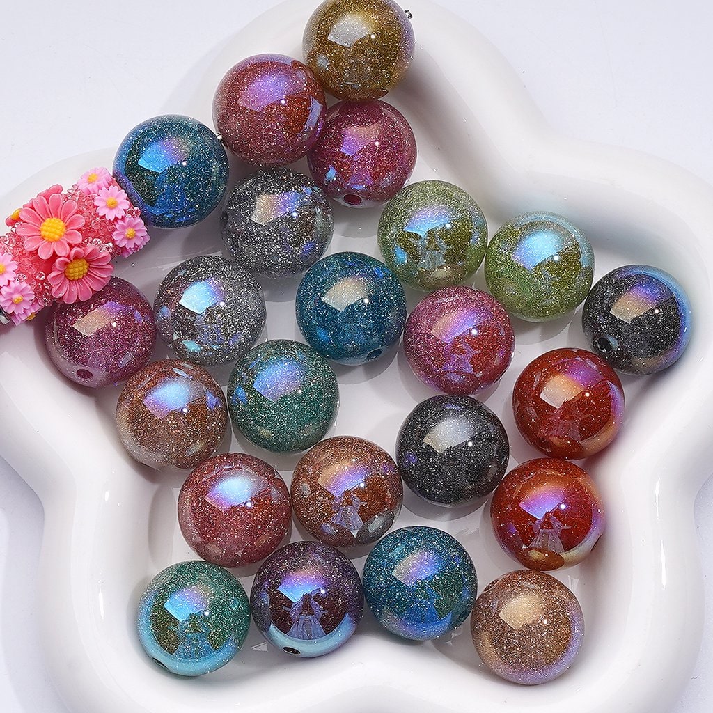 UV Coating Multi-Color Glitter Shiny Round Acrylic Beads 20MM