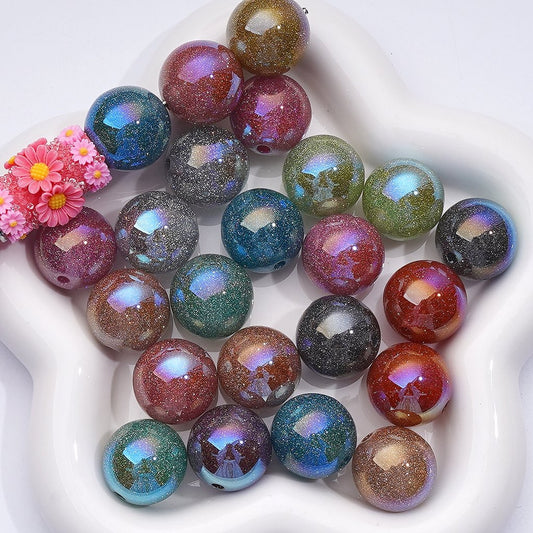 UV Coating Multi-Color Glitter Shiny Round Acrylic Beads 20MM