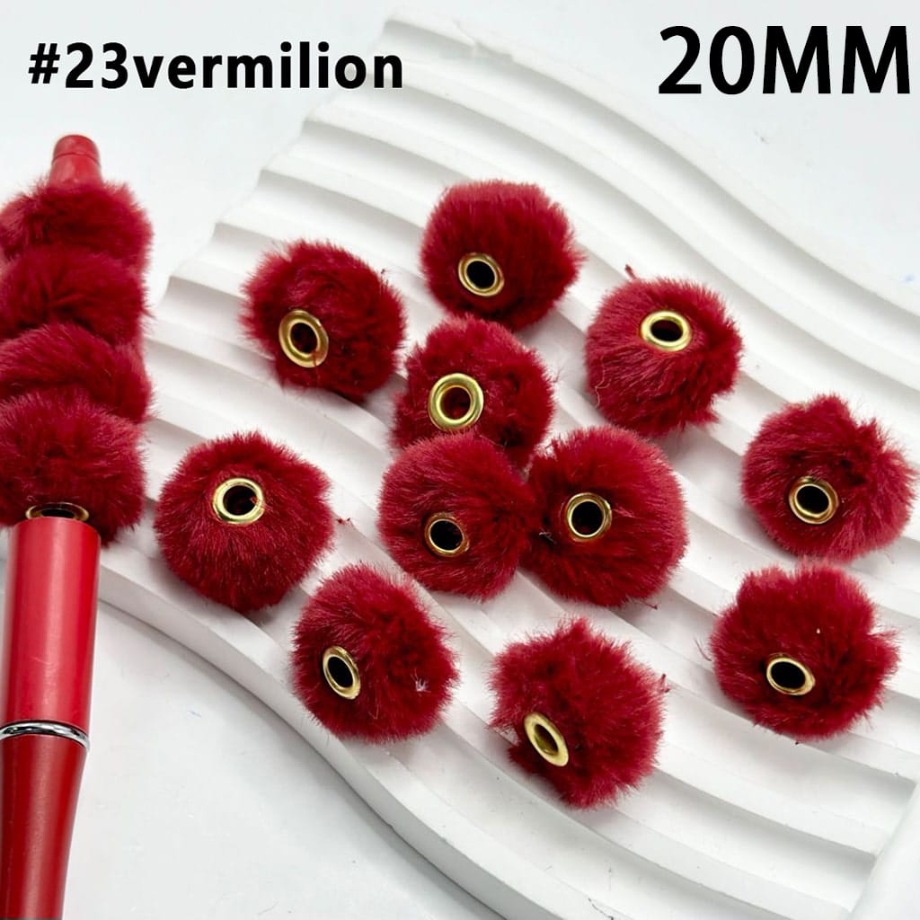 Cute Solid Colored Pom Pom Fluffy Hard Beads, 20MM