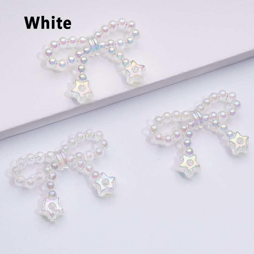 Translucent Acrylic Beads with UV Coated Pearls, Star Ring Accents and Bowknots, Around 23*33MM