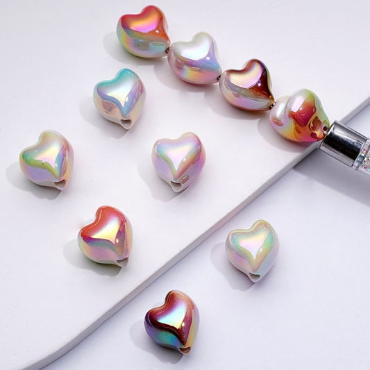 Colorful Irregular Hearts UV Coating Dazzling Acrylic Beads, Around 16*17MM, Random Mix