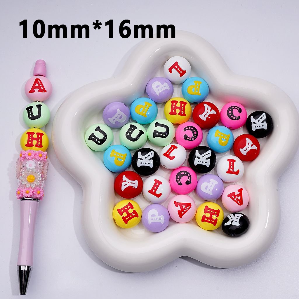 Mini Colorful Flat Acrylic Beads with English Letter Prints – 10x16MM