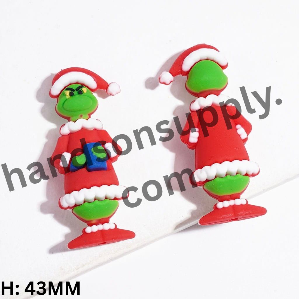 3D Festive Christmas Green Character in Pajamas Holding Gift Box Silicone Focal Bead, 43MM, Multicolor