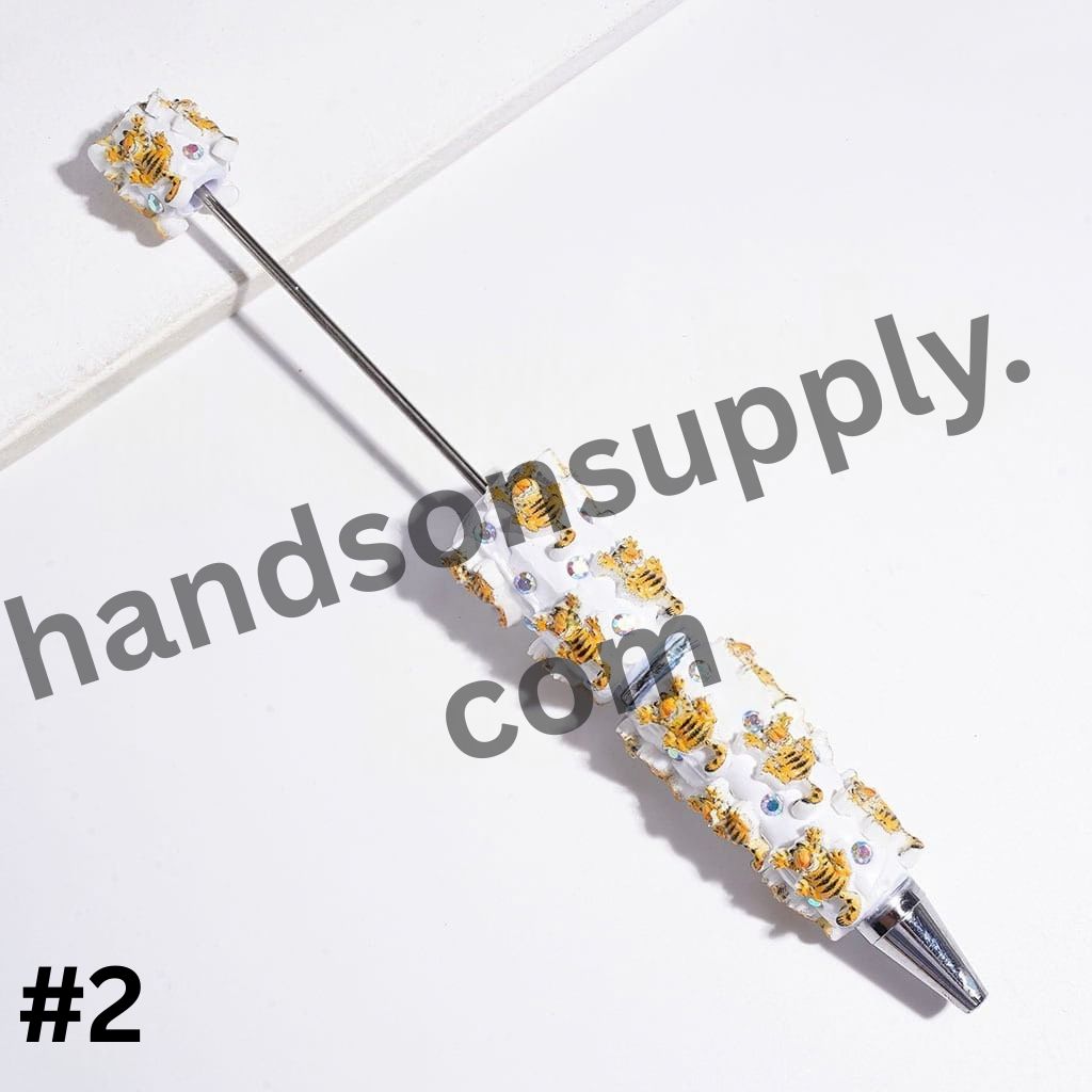 Adorable Lazy Sleepy Cat & Gentle Pet Dog Character Designs with Sparkling AB Rhinestone Beadable Clay Pens