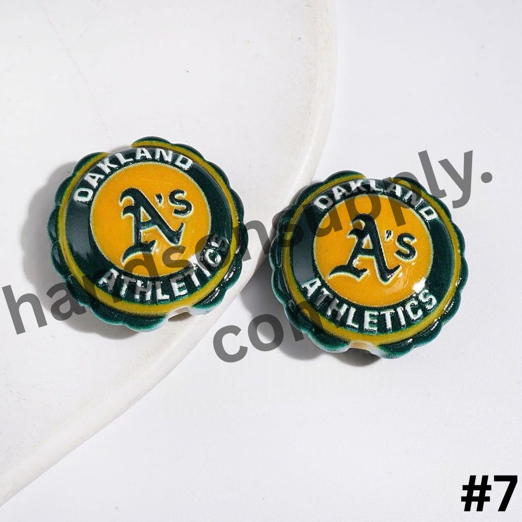 Sporty American Baseball Team Logo Series with Round Shaped with Wavy Border Acrylic Beads, 23*25MM