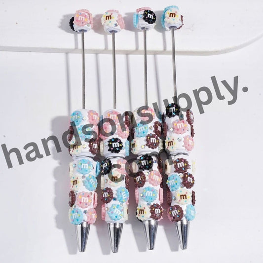 Colorful Round Cookie Design with Wavy Borders & Sparkling AB Rhinestone Beadable Clay Pens, Assorted Colors