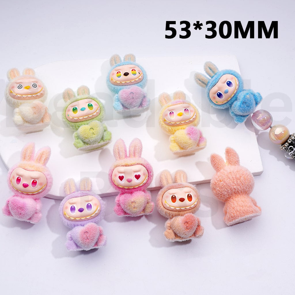 Acrylic Beads Pen Topper Pendants Jewelry Accessories Flocked Cute Fairy Monster Doll Holds Heart Multi-Color 53*30MM