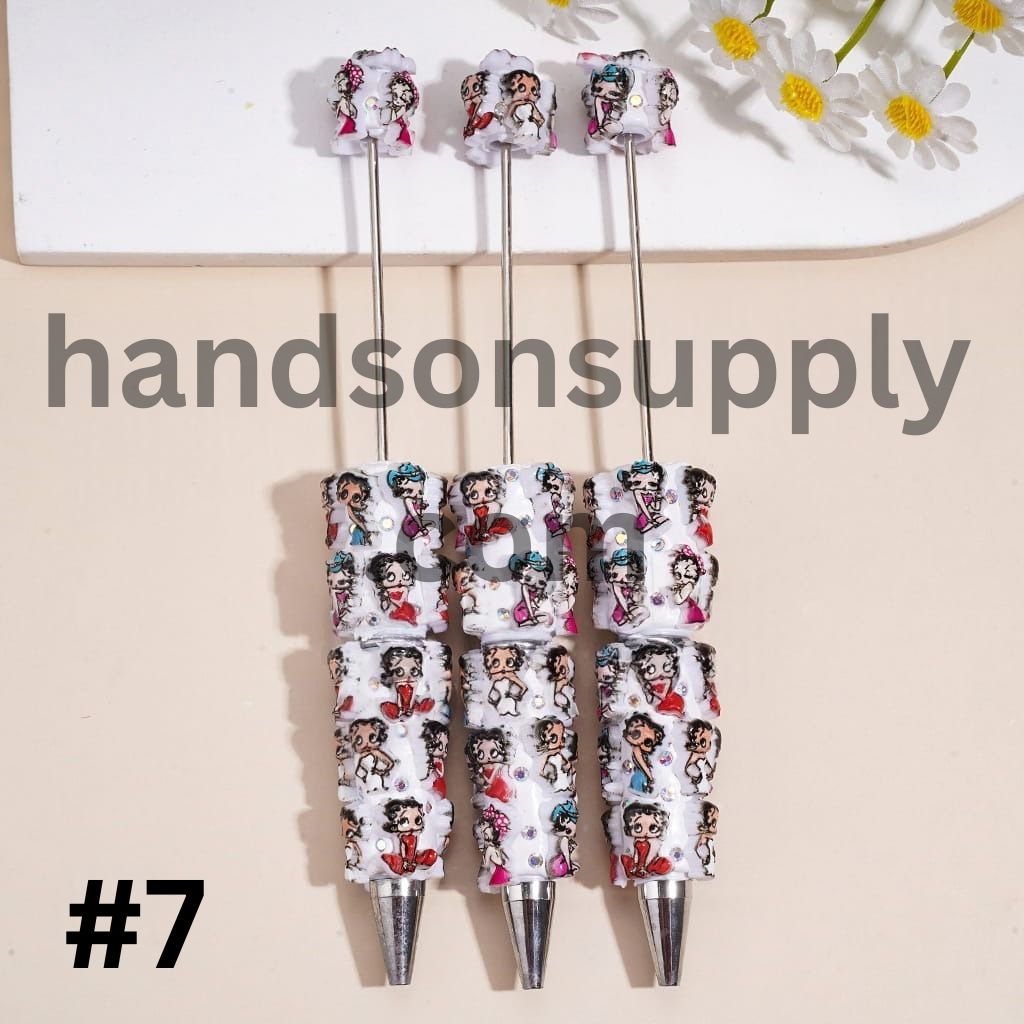 Cute Vintage Old Girl Character Series with Sparkling AB Rhinestone Beadable Clay Pens
