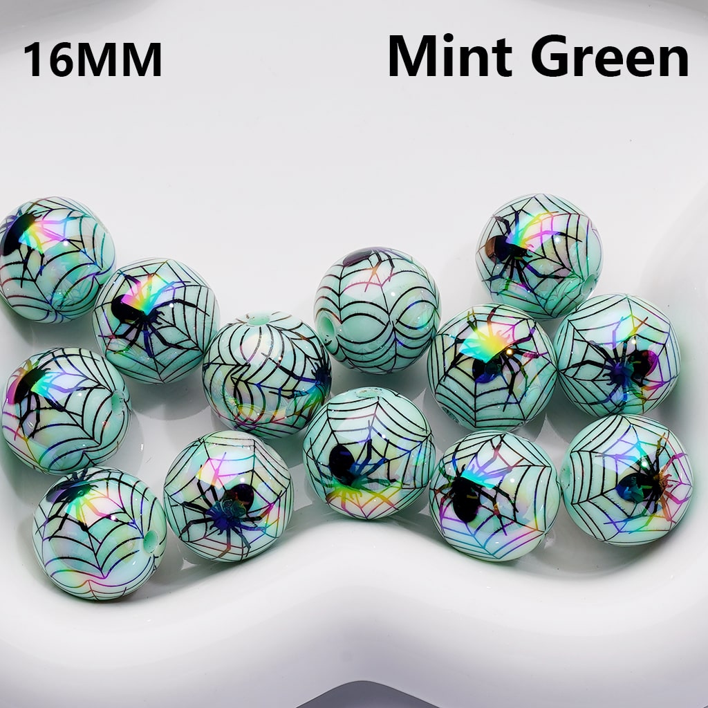 Halloween Spider Web Pattern UV Coated Single Color Available in 200pcs Acrylic Beads 16MM (Whole Bag))