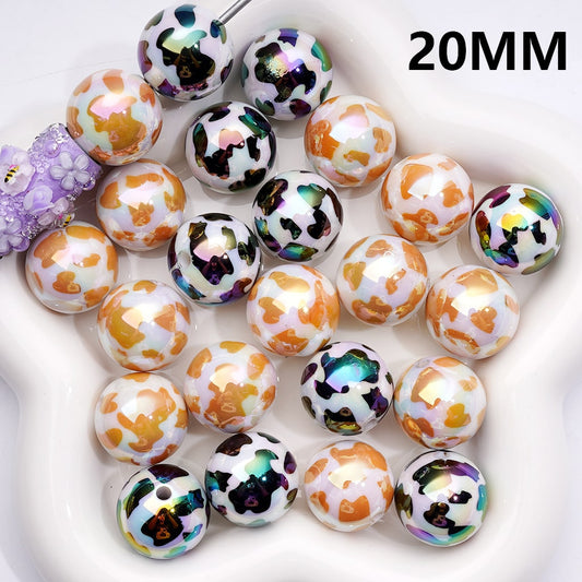 UV Coating Black Brown Cow Prints White Acrylic Beads 20MM