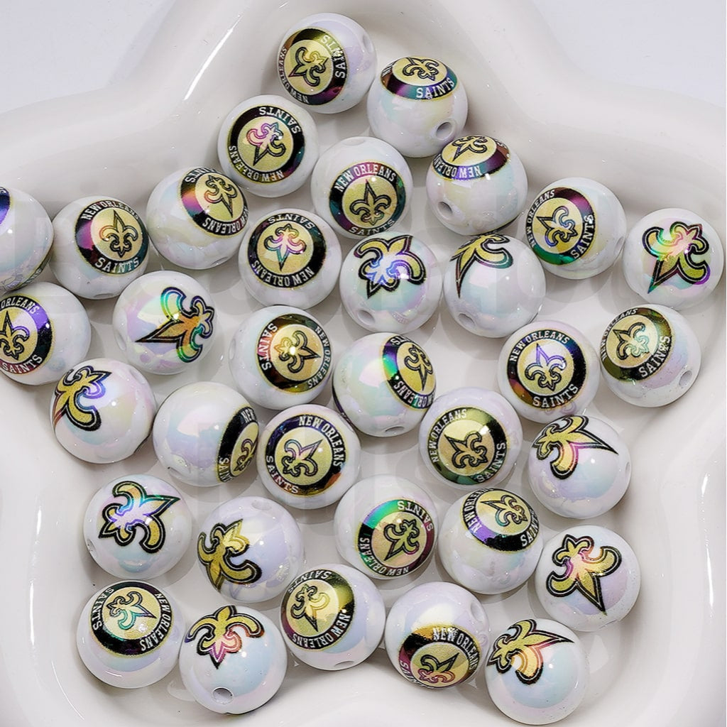 NF Football Teams USA American UV Coating Round Acrylic Beads, 16MM, Random Mix and Single Team Both Available to Choose