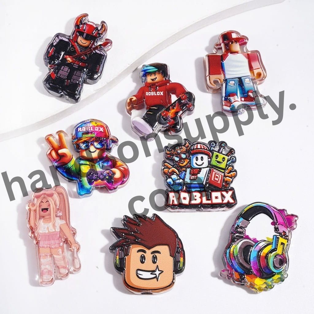 Playful Sandbox Game Theme Cartoon Character Semi-Clear Acrylic Beads, Random Mix
