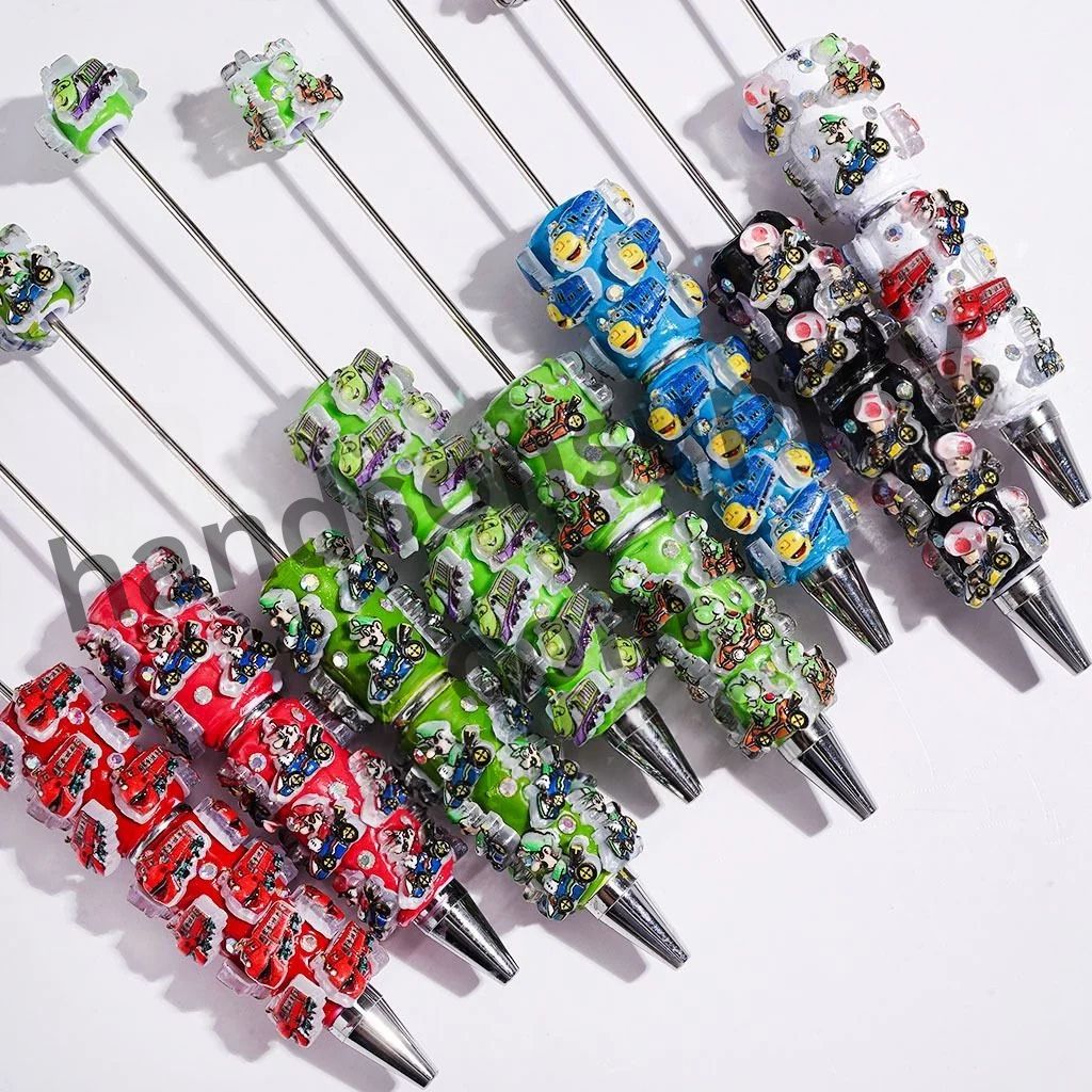 Adorable Sports Car Plumber Character with Sparkling AB Rhinestones Beadable Clay Pens, Multi-Color