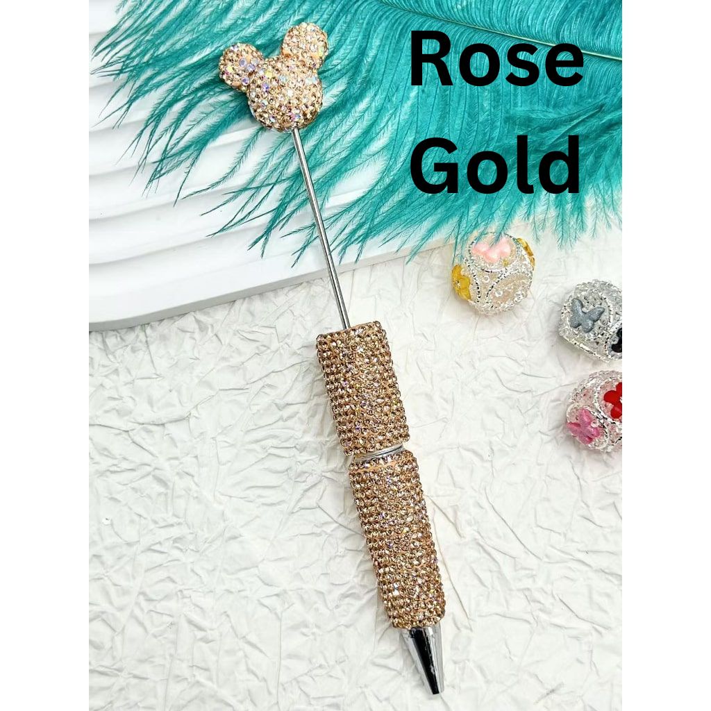Mouse Head Pen Topper Head Beadable Pens with Clay Rhinestones Covered the Entire Pen
