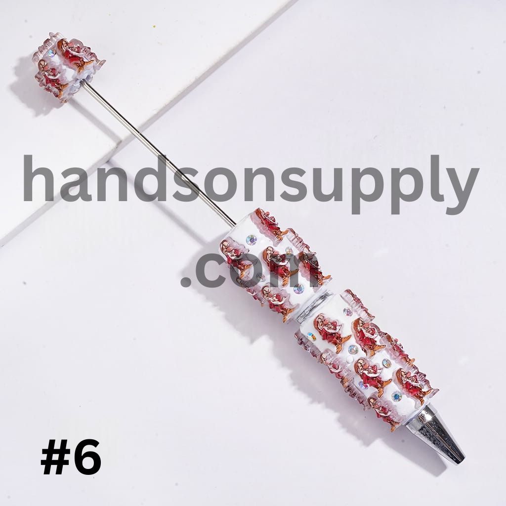 Beadable Clay Pens with White Snow Princess and Seven Gnome Elf Character, AB Rhinestones