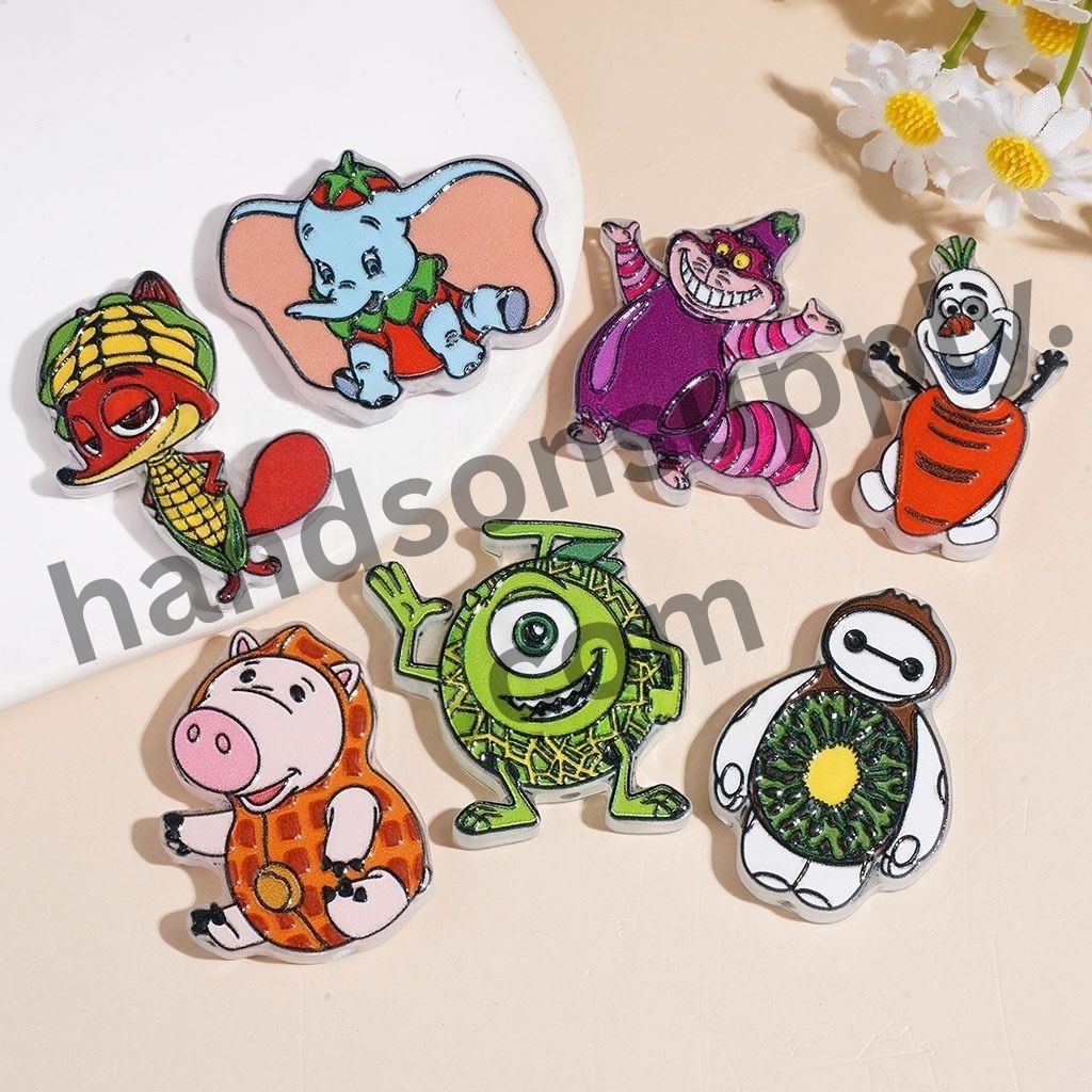 Colorful Fruit & Vegetable Shaped Animal Character Series Fox, Elephant, Cat, One-Eyed Monster, Snowman, Robot & Pig Acrylic Beads & Pendants, Random Mix