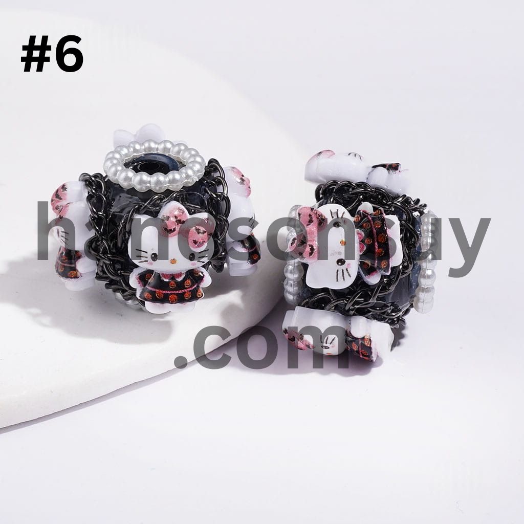 Hand-Made Acrylic Beads Halloween Cute Cat Character Series, w White Pearl & Gun Black Chains, 20MM Multi Colors