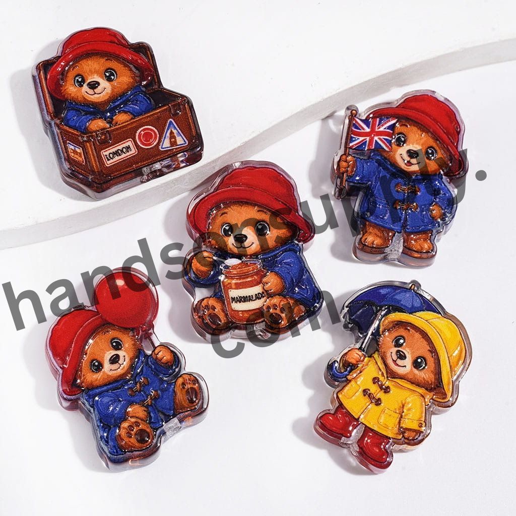 Adorable Brown Bear Character Design Semi-Clear Acrylic Beads, Assorted Styles, Random Mix