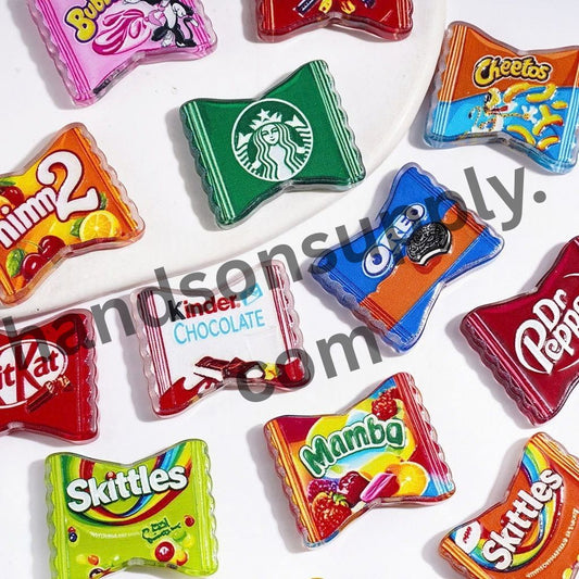 Colorful Sweet Candy, Chocolate Chip, Coffee & Cookie Packaging Bag Style Acrylic Beads, 24*29MM, Random Mix