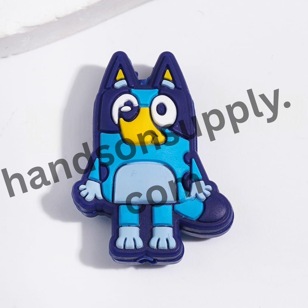 Playful Blue and Orange Cartoon Dog Character Silicone Focal Beads