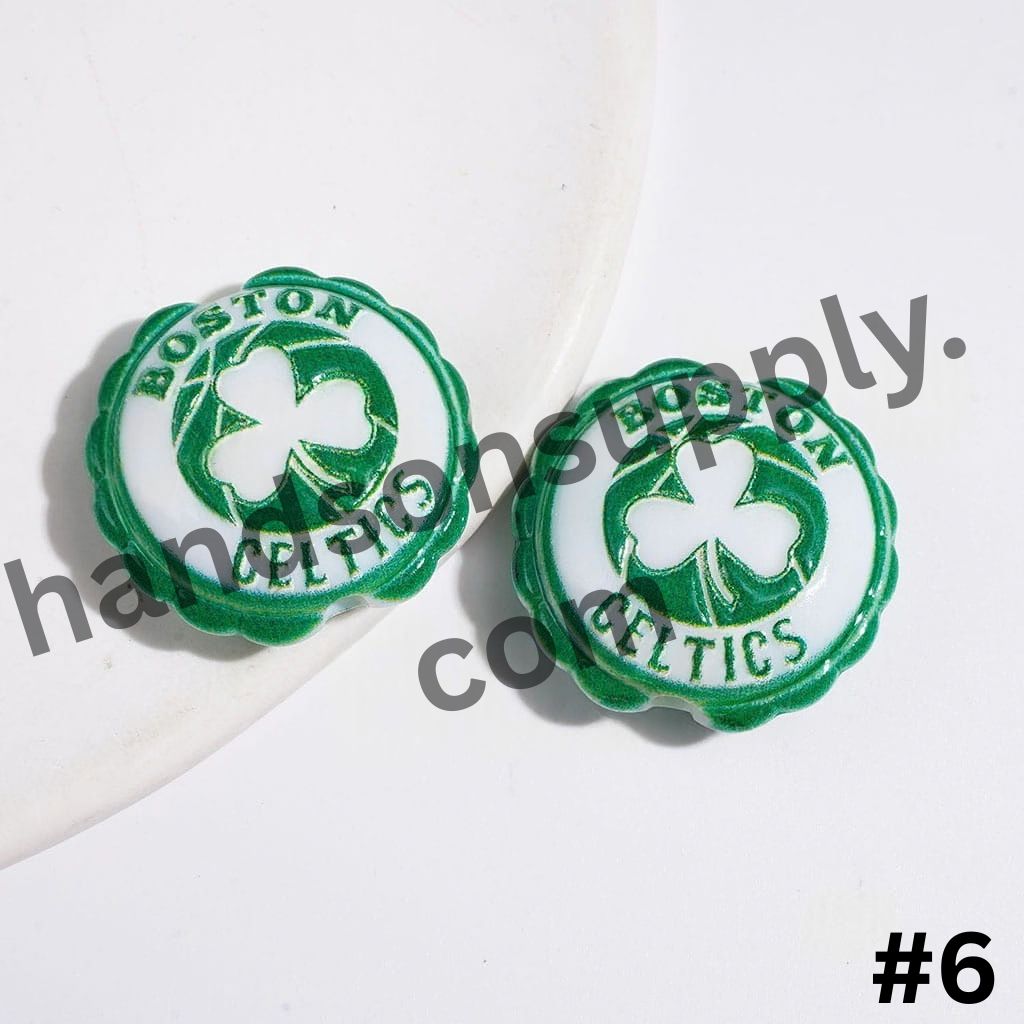 Sporty American Basketball Team Logo with Round Shaped with Wavy Border Acrylic Beads, 23*25MM