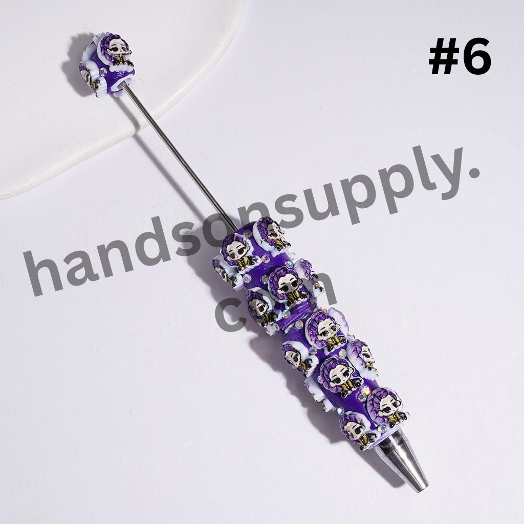 Cute Chibi Anime Girl & Boy Band Character Diverse Hair Colors, AB Rhinestones Beadable Pens, Multi Colors Random Mix