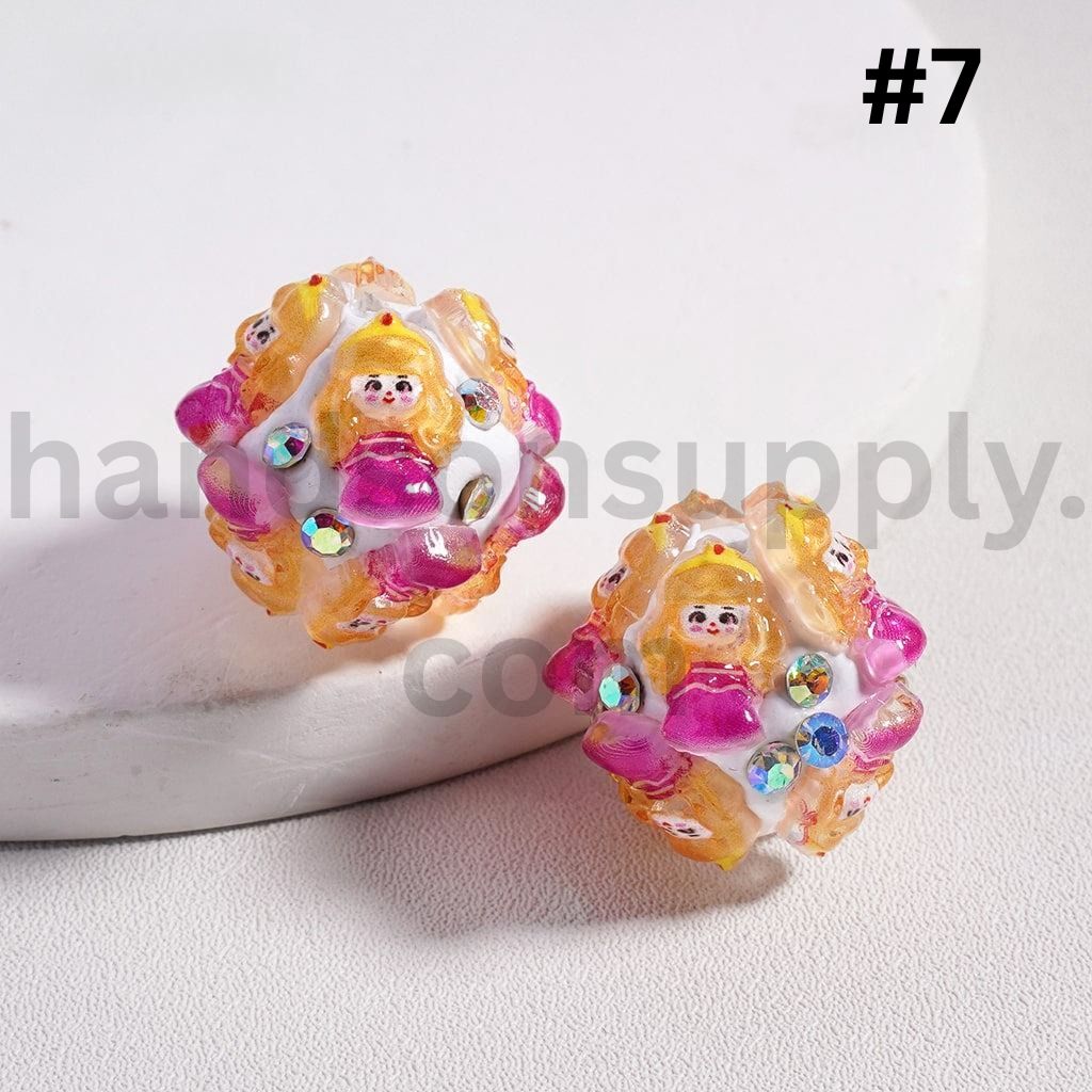 Cute Disney Royal Girl Snow Whit Mermai Tian Rapunze Auror Cinderell Arie with AB Rhinestones Round Clay Beads 20MM