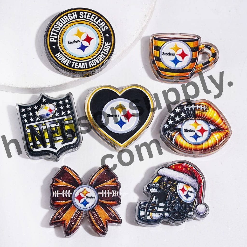 Pittsburgh American Football Designs Assorted Style Semi-Clear Acrylic Beads, Random Mix